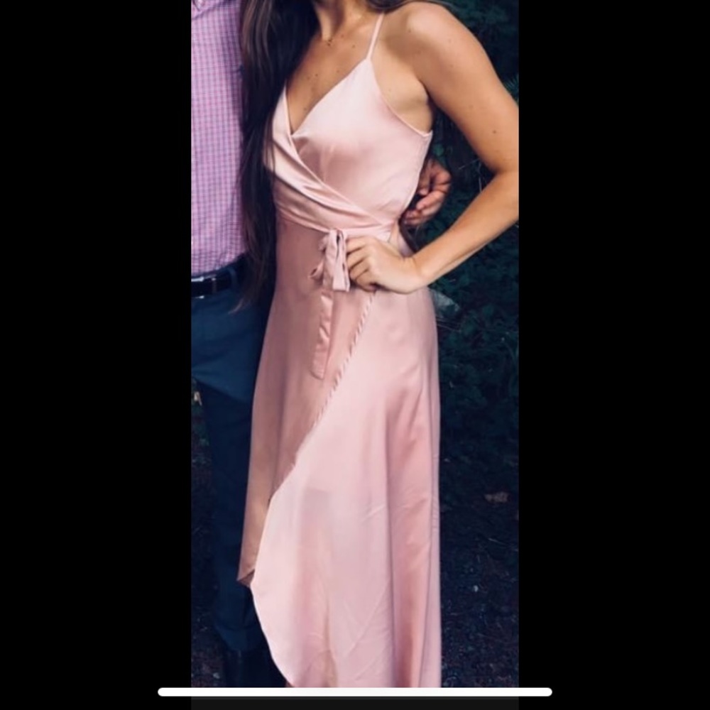 Pink satin high low tie dress